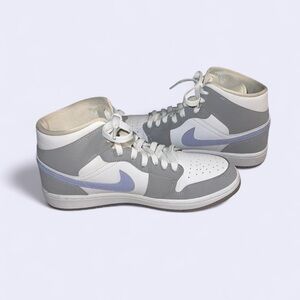 Air Jordan 1 Mid Gray White Blue Swoosh Women’s 9.5 Sneakers